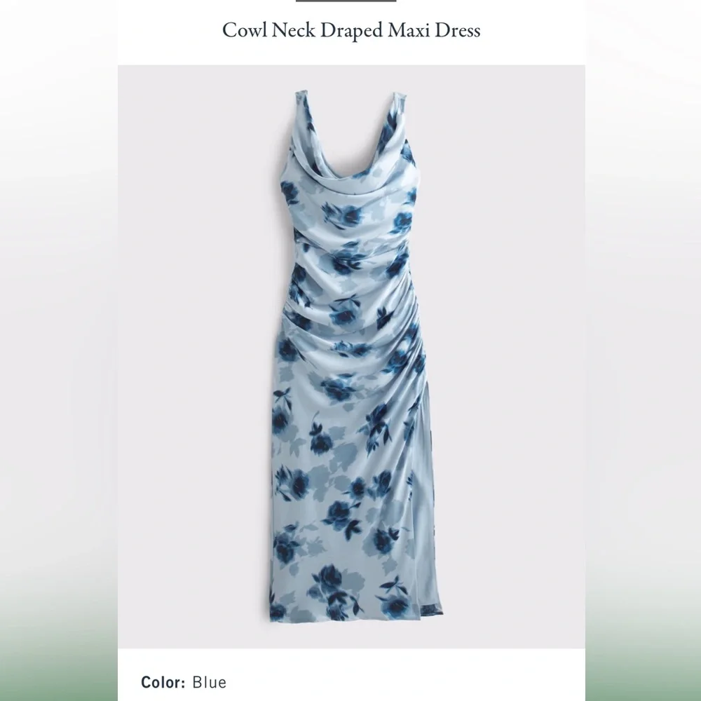 Abercrombie & Fitch Blue Floral Cowl Neck Maxi Dress